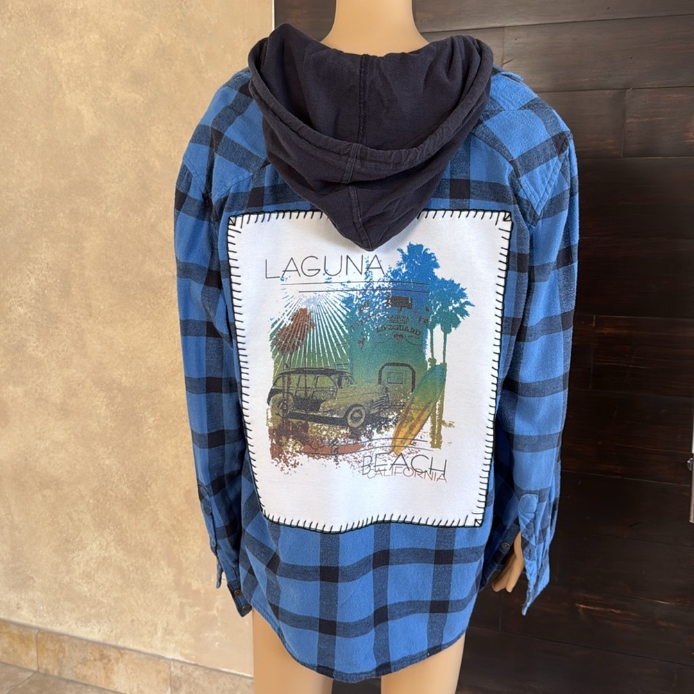 Laguna Beach Blue/Black Plaid Hooded Shacket Size L
